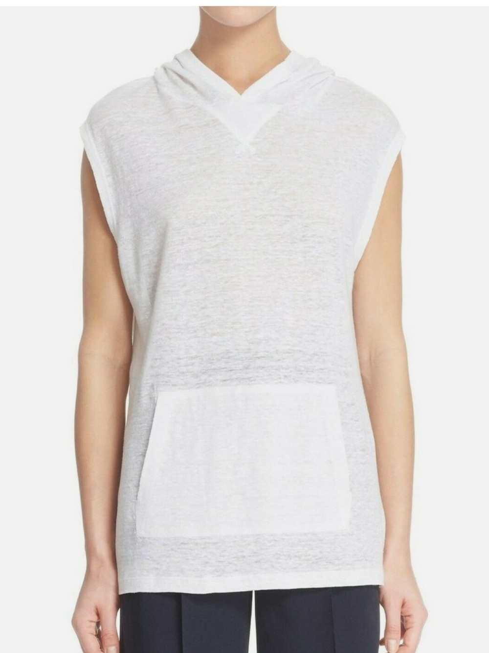 Vince White Sleeveless Hooded Linen Tank with Front Pocket NWT Sz L B130